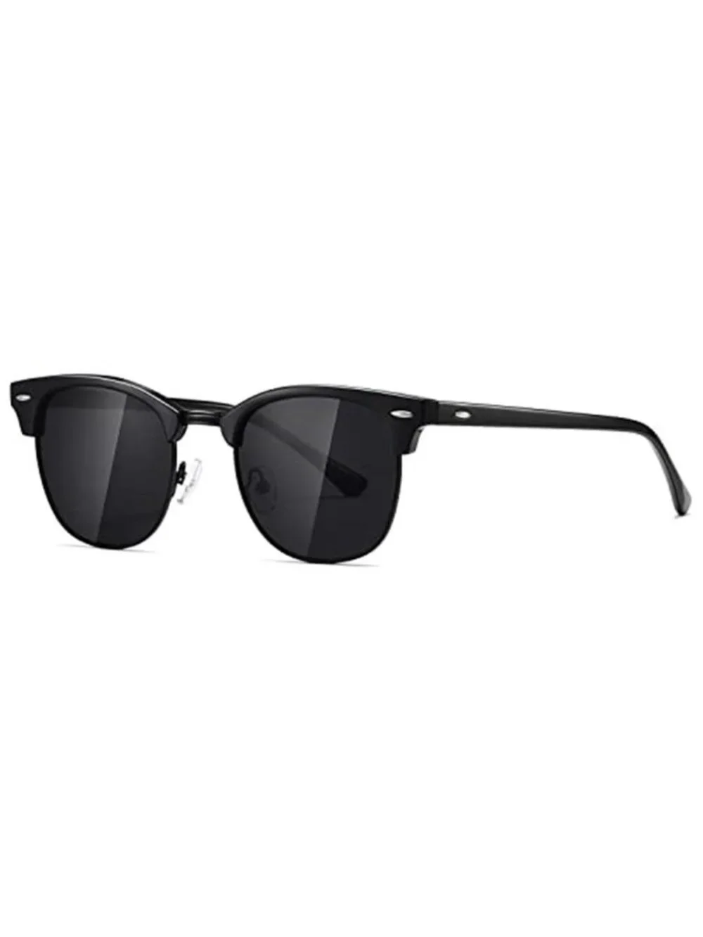 Retro Black Polarized Sunglasses Men Women UV400 Semi Rimless Classic Shades